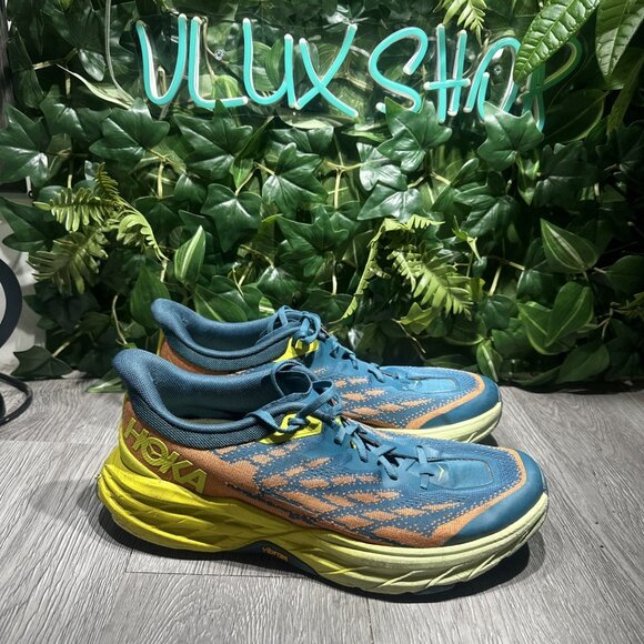 Hoka One Speedgoat 5 Blue CoralNeon Trail Running Shoes Men's Sz 10.5 D
